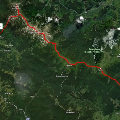 смт. Ясіня, через г. Петрос, г. Говерла, г. Ребра, г. Піп Іван Чорногірський до с. Дземброня