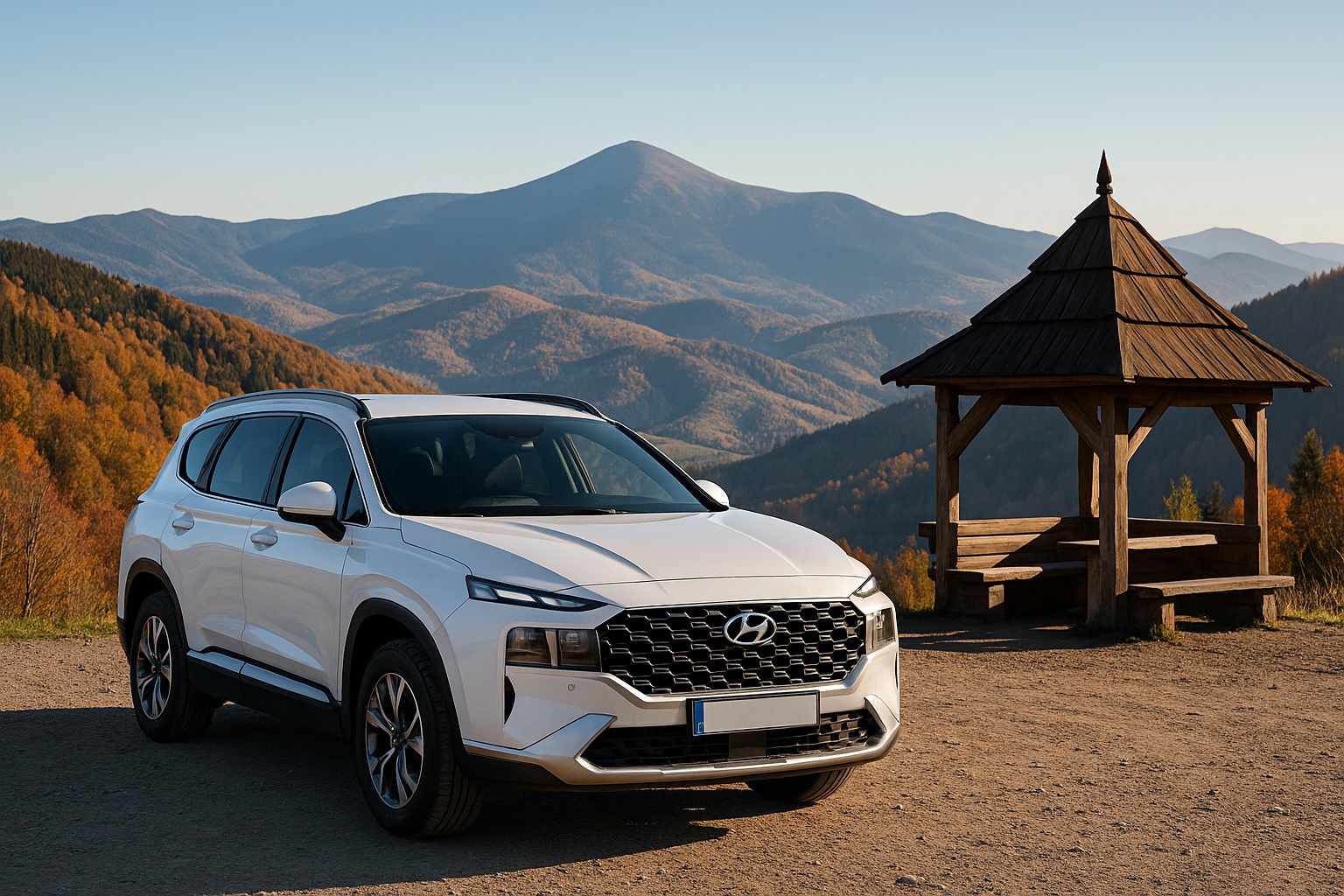 Кросовер Hyundai на оглядовому майданчику карпатського перевалу восени