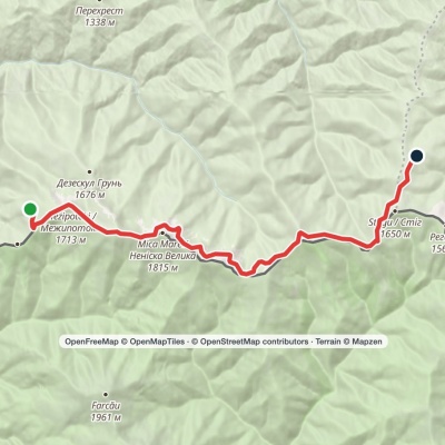 Mount Mezhypotoky, via Mount Mika-Mare, Mount Steavul and Mount Stih to Radul polonyna