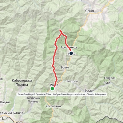 Rakhiv, via Mount Blyznytsia to Kvasy village