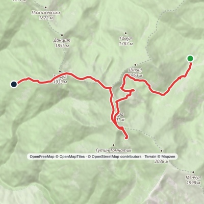 Hadzhyna polonyna, via Mount Rebra and Lake Brebeneskul to Turkulska polonyna