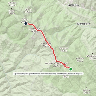 Vesnarka polonyna, via Mount Pip Ivan Chornohirskyi and Mount Dzembronia to Lake Brebeneskul