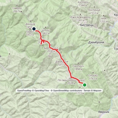Vesnarka polonyna, via Mount Pip Ivan Chornohirskyi and Mount Rebra to Lake Nesamovyte