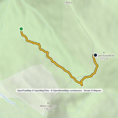 Junction with the green route – Kozmeska polonyna – WWI cemetery