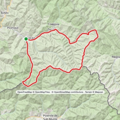 Bohdan village, via Mount Pip Ivan Marmaroskyi, Mount Mika-Mare, Mount Pip Ivan Chornohirskyi and Luhy village to Bohdan village