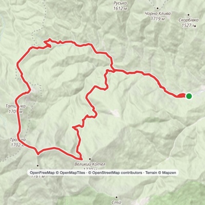 Chorna Tysa village, via Mount Dohiaska, Mount Troiaska and Mount Tataruka to Chorna Tysa village