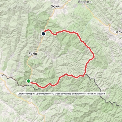 Dilove village, Mount Pip Ivan Marmaroskyi, Mount Pip Ivan Chornohirskyi, Mount Hoverla and Mount Petros to Kvasy village