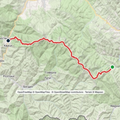 Dzembronia village, via Mount Dzembronia, Mount Hoverla and Mount Petros to Kvasy village