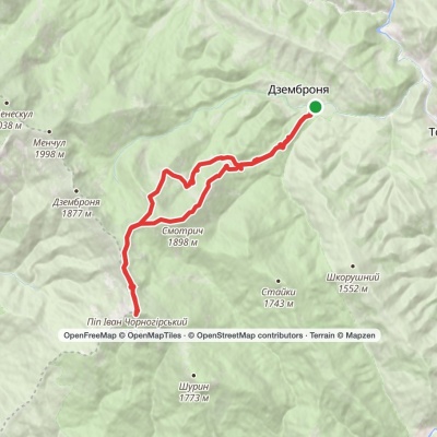 Dzembronia village, via Mount Pip Ivan Chornohirskyi and Mount Smotrych to Dzembronia village