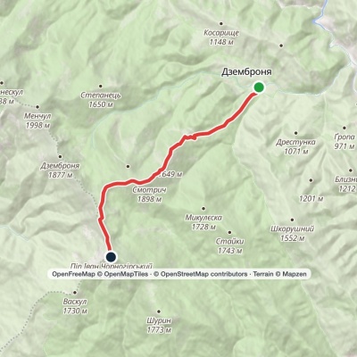 Dzembronia village, via Mount Smotrych to Mount Pip Ivan Chornohirskyi