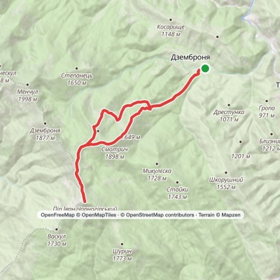 Dzembronia village, via Mount Smotrych to Mount Pip Ivan Chornohirskyi