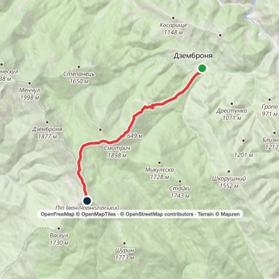 Dzembronia village, via Mount Smotrych, Mount Pip Ivan Chornohirskyi and Mount Smotrych to Dzembronia village