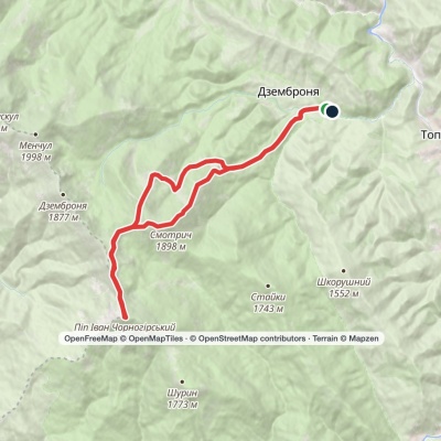 Dzembronia village, via Mount Vukhatyi Kamin, Mount Pip Ivan Chornohirskyi and Mount Smotrych to Dzembronia village