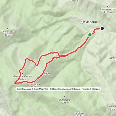 Dzembronia village, via Mount Vukhatyi Kamin and Mount Smotrych to Dzembronia village