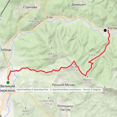 Kostryno village, via Mount Yavirnyk to Velykyi Bereznyi village