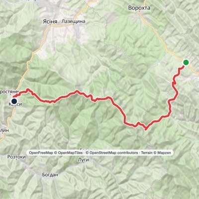 Kryvopillia village, via Mount Turkul, Mount Hoverla and Mount Petros to Kvasy village