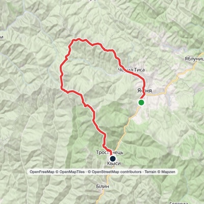 Kvasy village, via Mount Blyznytsia, Mount Bratkivska, Mount Chorna Kleva and Chorna Tysa village to Yasinia