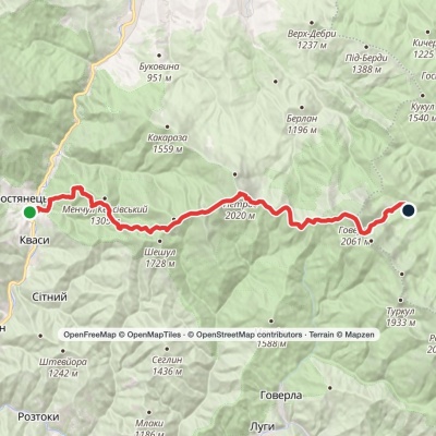 Kvasy village, via Mount Petros and Mount Hoverla to Zaroslyak base