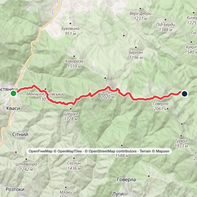 Kvasy village, via Mount Petros and Mount Hoverla to Zaroslyak base