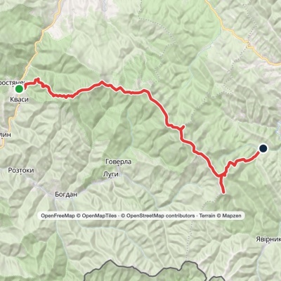 Kvasy village, via Mount Petros, Mount Hoverla and Mount Pip Ivan Chornohirskyi to Dzembronia village