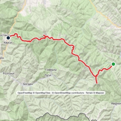 Kvasy village, via Mount Petros, Mount Hoverla, Mount Rebra and Mount Pip Ivan Chornohirskyi to Dzembronia village
