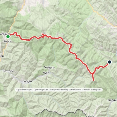 Kvasy village, via Mount Petros, Mount Hoverla, Mount Rebra and Mount Pip Ivan Chornohirskyi to Dzembronia village