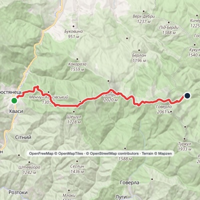 Kvasy village, via Mount Petros, Mount Hoverla and Hoverla Waterfall to Zaroslyak base