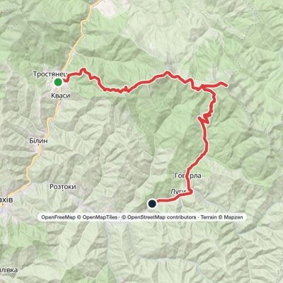 Kvasy village, via Mount Petros, Mount Hoverla and Hoverla village to Luhy village