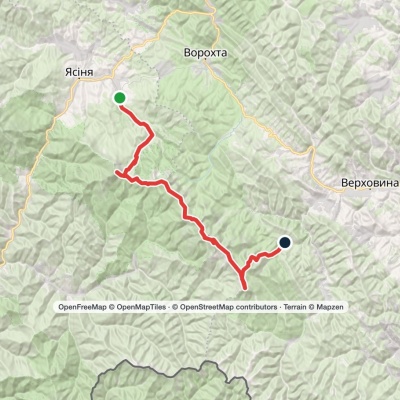 Lazeshchyna village, via Mount Petros, Mount Hoverla, Mount Brebeneskul and Mount Pip Ivan Chornohirskyi to Dzembronia village