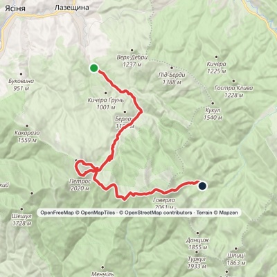 Lazeshchyna village, via Kozmeshchyk, Mount Petros and Mount Hoverla to Zaroslyak base