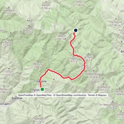 Luhy village, via Mount Hutyn Tomnatyk, Mount Rebra, Lake Nesamovyte and Mount Pozhyzhevska to Zaroslyak base