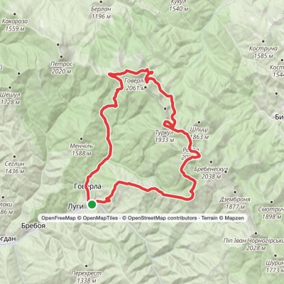 Luhy village, via Mount Hutyn Tomnatyk, Lake Brebeneskul, Lake Nesamovyte and Mount Hoverla to Luhy village