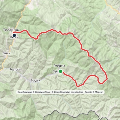 Luhy village, via Mount Pip Ivan Chornohirskyi, Mount Hoverla and Mount Petros to Kvasy village