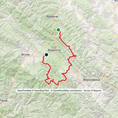 Mykulychyn village, via Mount Khorde, Mount Pozhyzhevska, Mount Hoverla and Mount Kukul to Voronenko village
