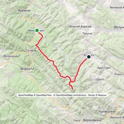Mykulychyn village, via Mount Khorde and Mount Rotylo to Kosmach village