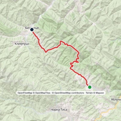 Polianytsia village, via Mount Dovbushanka and Mount Vedmezhyk to Bystrytsia village