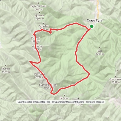 Stara Huta village, via Mount Vysoka, Mount Borevka, Mount Syvulia and Rushchyna polonyna to Stara Huta village