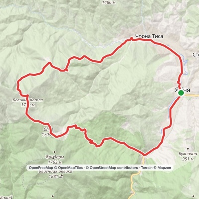 Yasinia, via Dragobrat, Mount Stih, Mount Velykyi Kotel and Chorna Tysa village to Yasinia
