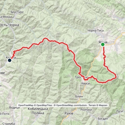 Yasinia, via Mount Petros, Mount Sheshul, Kvasy village, Mount Bystrytsia and Mount Tempa to Krasna village
