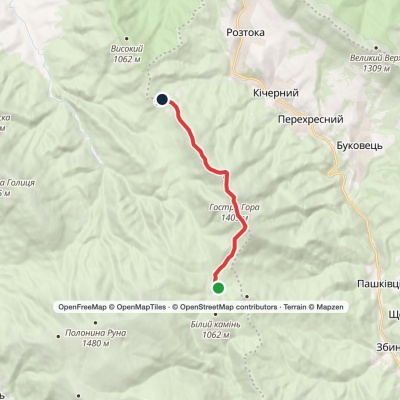 Preluka tract, via Mount Ostra Hora to Roztoka village