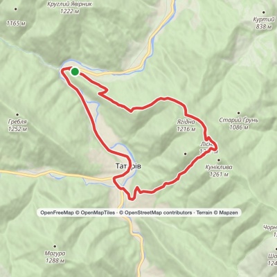 Zhenets tract, via Mount Yahidna, Mount Lisniv and Tatariv village to Zhenets tract (Mykulychyn village)
