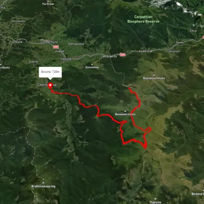 Dragobrat, via Mount Velykyi Kotel, Mount Lohiaska and Mount Troiaska to Chorna Tysa village
