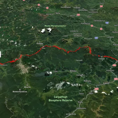 с. Ділове, через г. Піп Іван Мармароський, г. Піп Іван Чорногірський до с. Дземброня