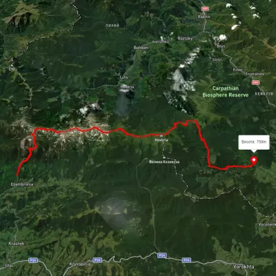 Dzembronia village, via Mount Pip Ivan Chornohirskyi, Mount Hoverla and Kozmeshchyk to Lazeshchyna village