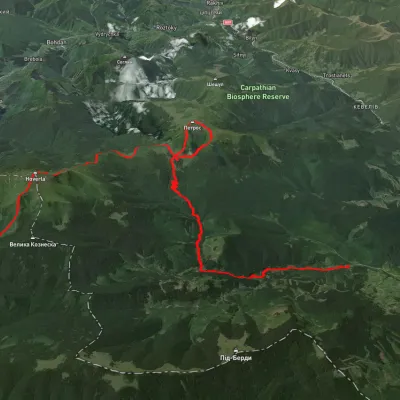 Lazeshchyna village, via Kozmeshchyk, Mount Petros and Mount Hoverla to Zaroslyak base