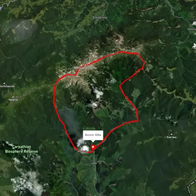 Luhy village, via Mount Pip Ivan Chornohirskyi, Mount Dzembronia, Mount Brebeneskul and Lake Nesamovyte to Hoverla village