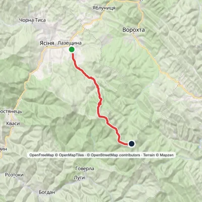 Lazeshchyna village, via Kozmeshchyk and Mount Hoverla to Mount Shpytsi