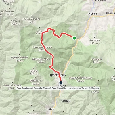 Yasinia, via Dragobrat and Mount Blyznytsia to Kvasy village