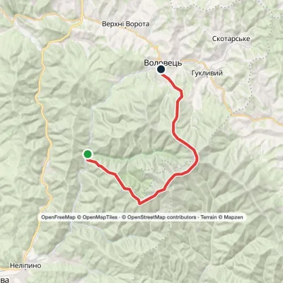 Przystanek kolejowy „1662 km”, przez górę Stij i górę Wełykyj Werch do Wołowca