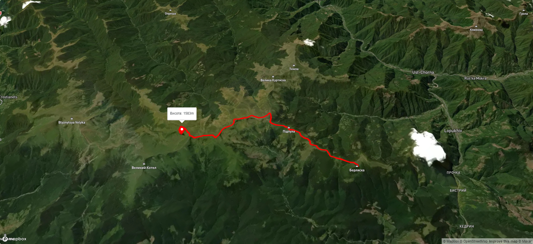 г. Берляска, через г. Унгаряска, г. Трояска до оз. Догяска